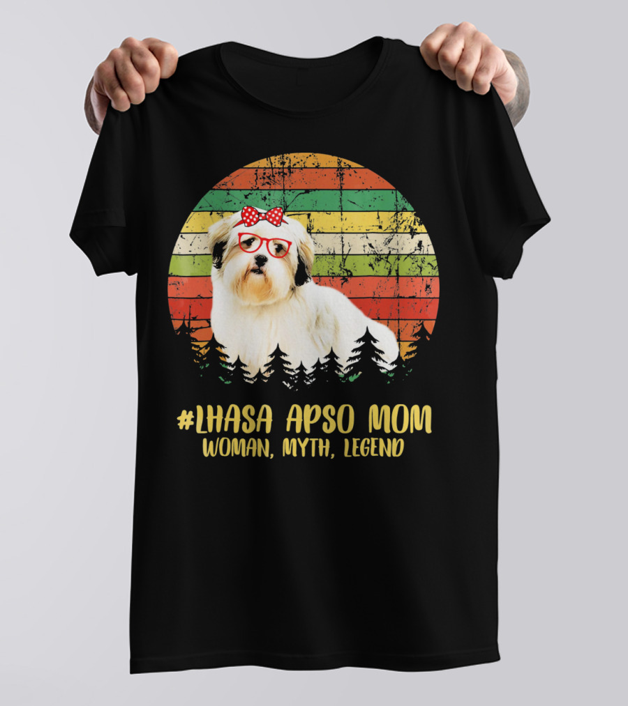LHASA APSO MOM Woman, Myth, Legend Dog With Glasses And Bow Retro Circle T-Shirt
