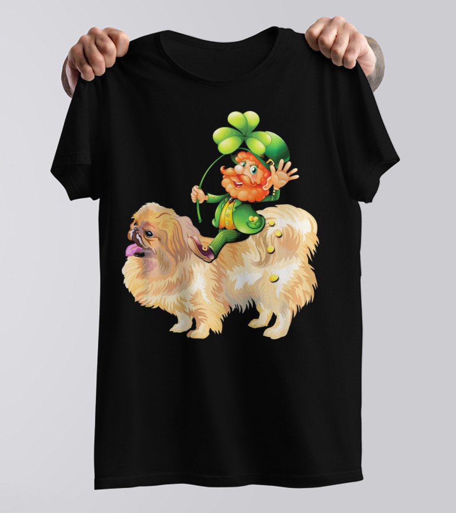 Leprechaun With Shamrock On Pekingese Dog T-Shirt