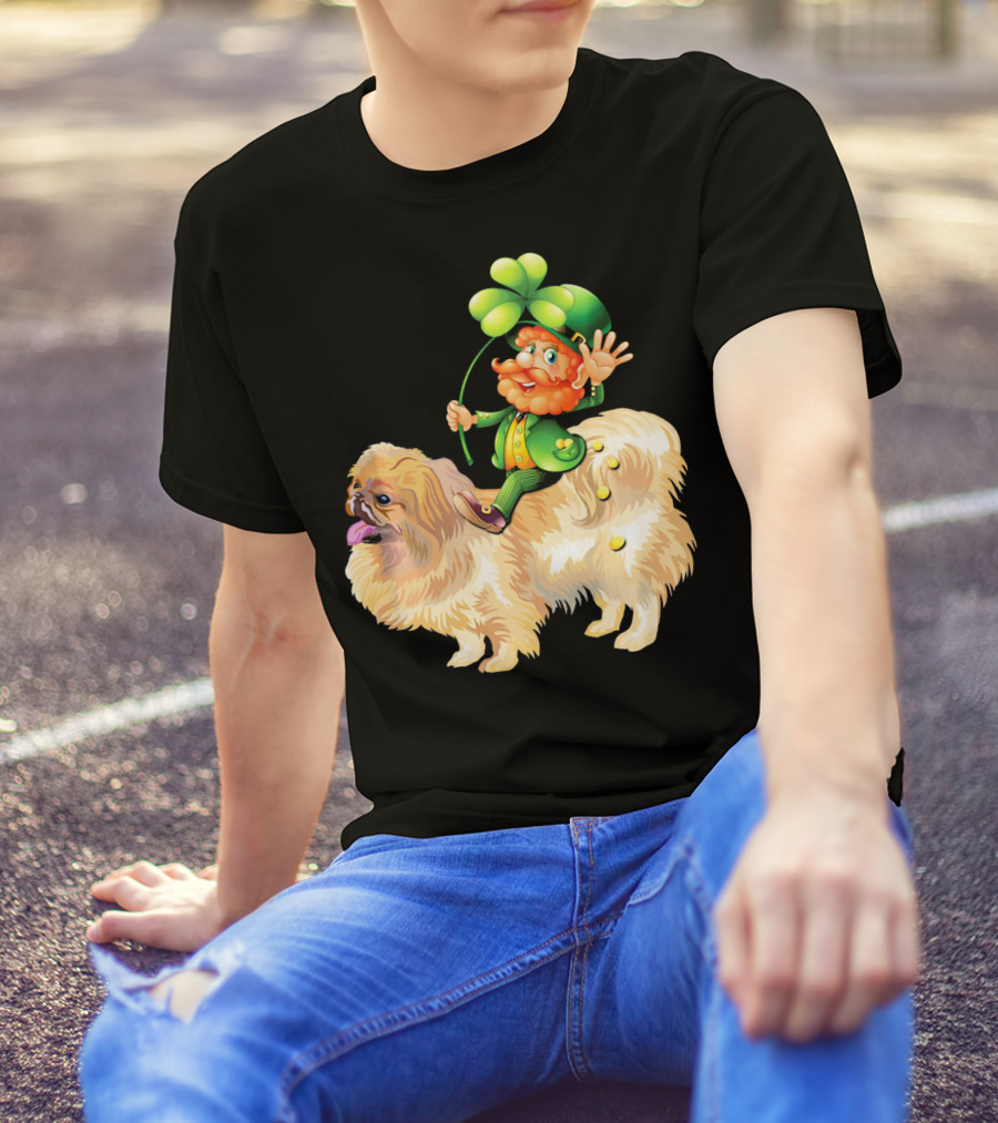 Leprechaun With Shamrock On Pekingese Dog T-Shirt