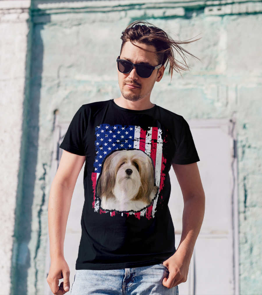 Lhasa Apso American Flag 4th Of July T-Shirt