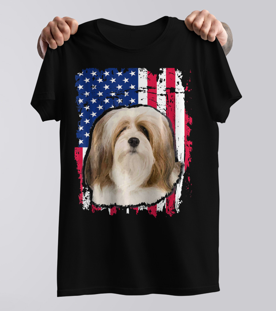 Lhasa Apso American Flag 4th Of July T-Shirt