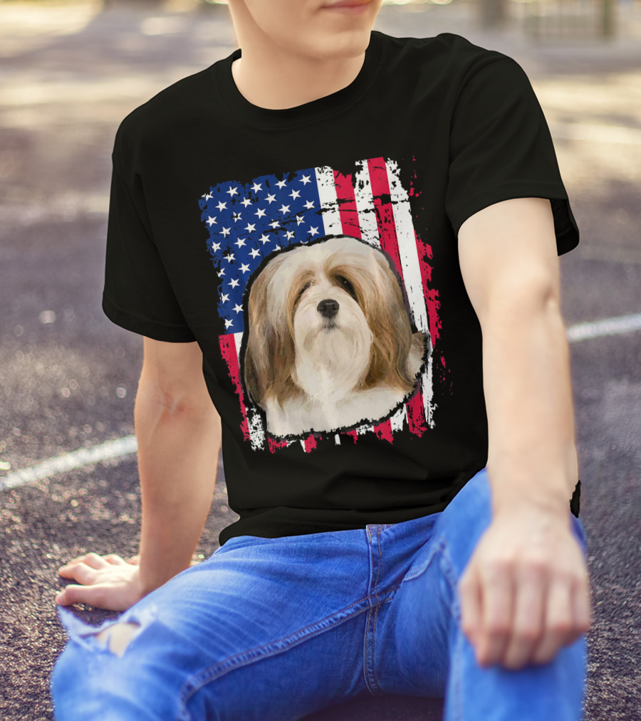 Lhasa Apso American Flag 4th Of July T-Shirt