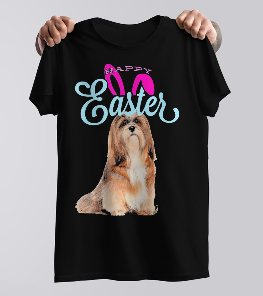 Happy Easter Bunny Ears Lhasa Apso Dog T-Shirt