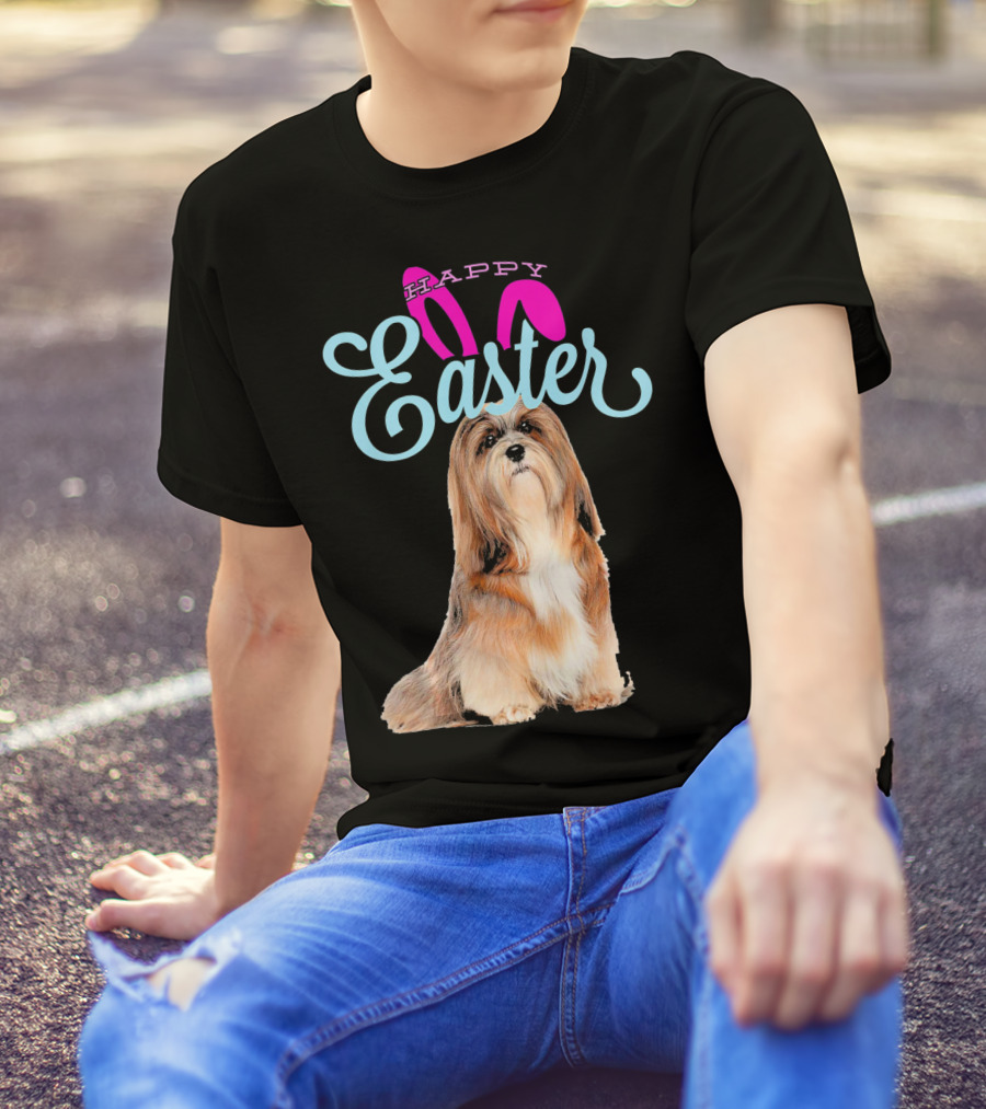Happy Easter Bunny Ears Lhasa Apso Dog T-Shirt