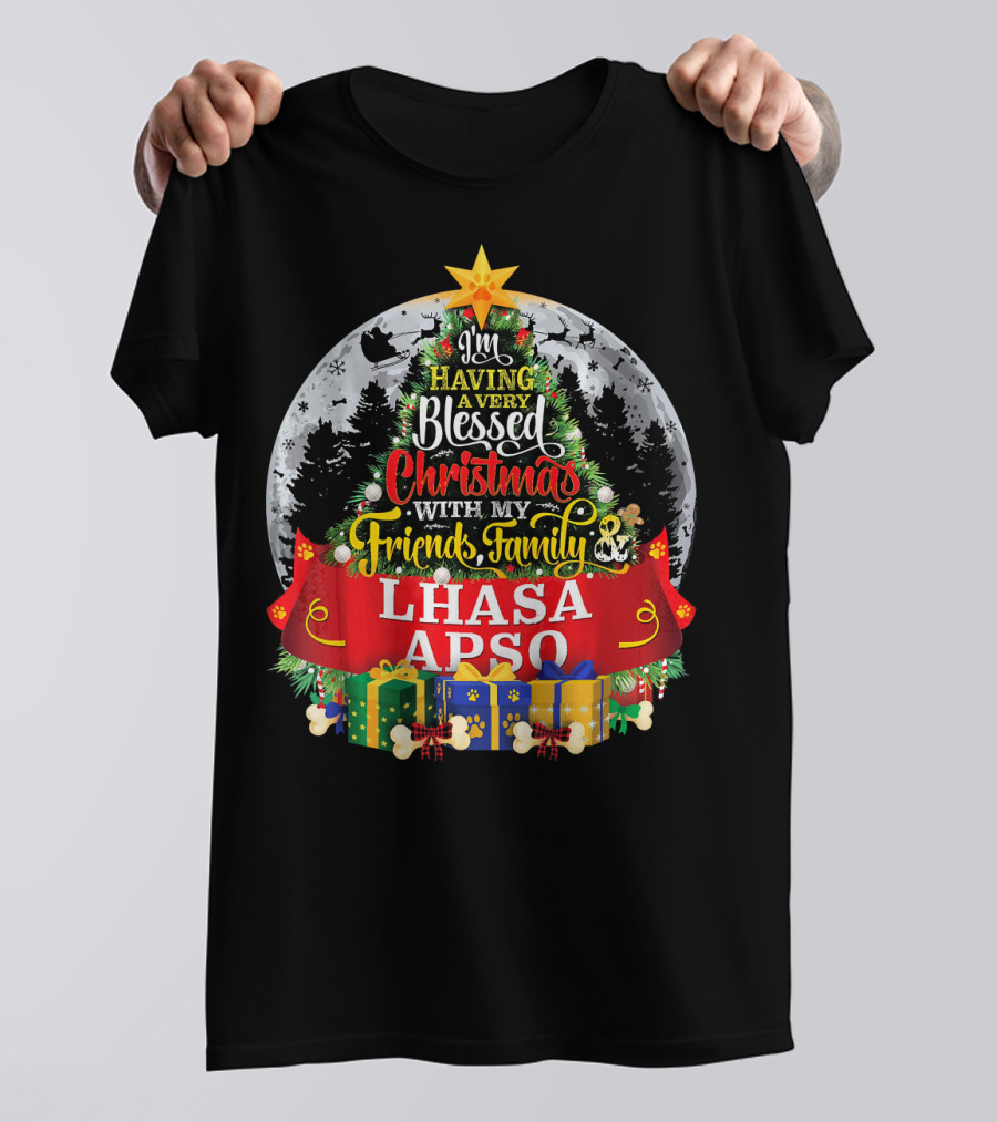 I'm Having A Very Blessed Christmas With My Friends Family Lhasa Apso T-Shirt