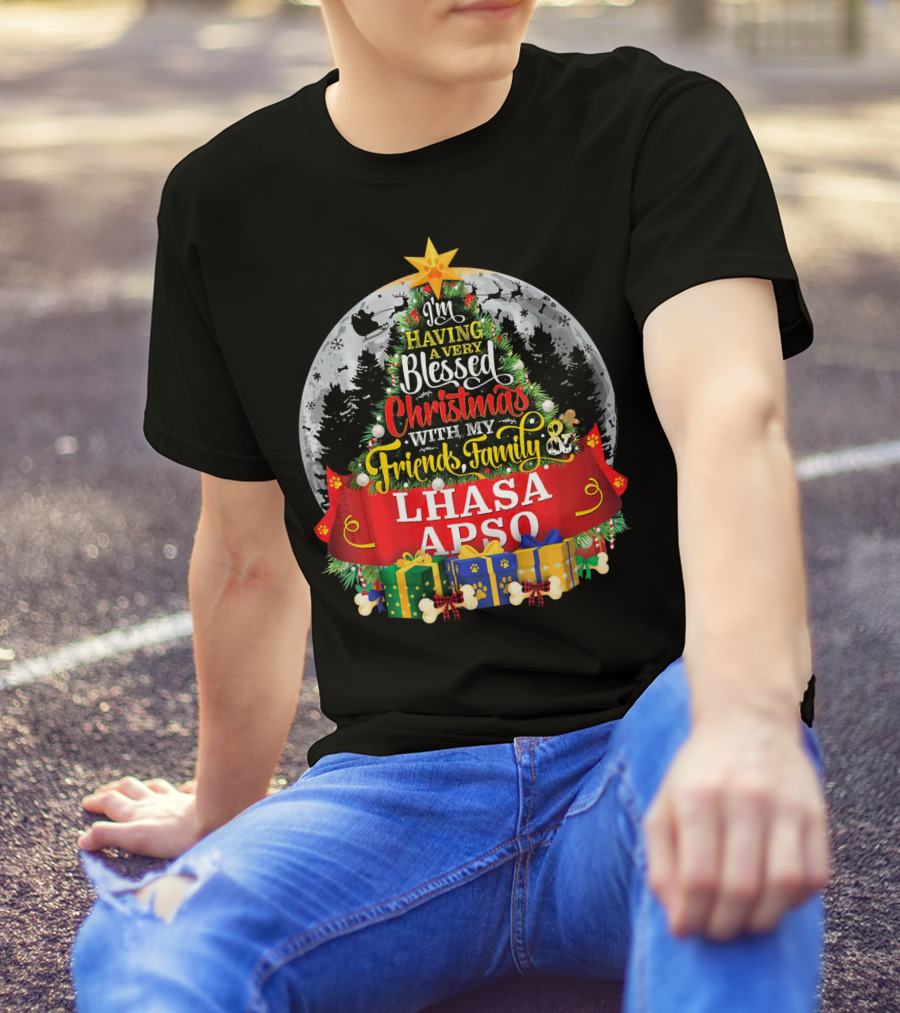 I'm Having A Very Blessed Christmas With My Friends Family Lhasa Apso T-Shirt
