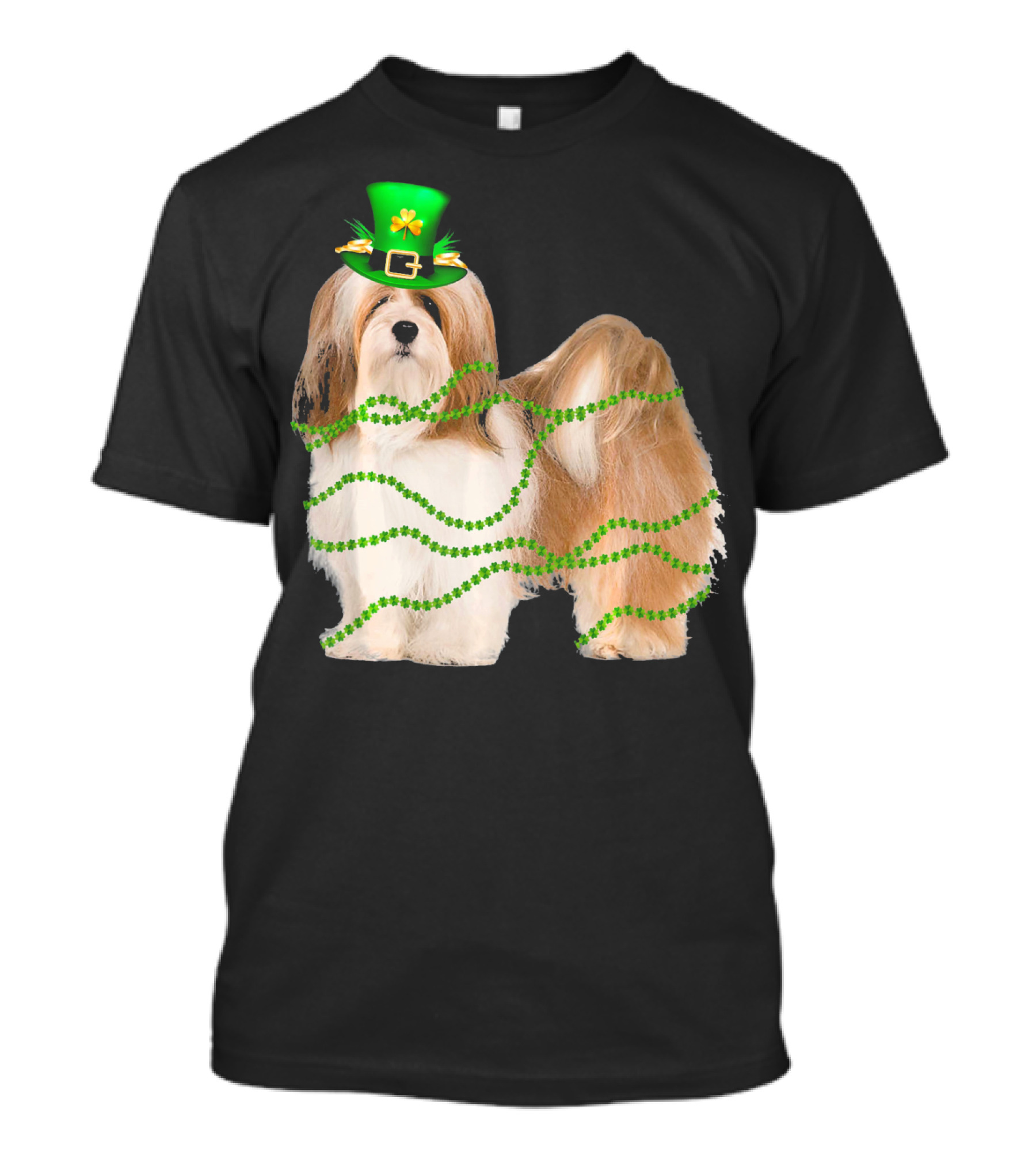 Lhasa Apso St Patrick's Day Dog With LED Green Hat And Lights T-Shirt