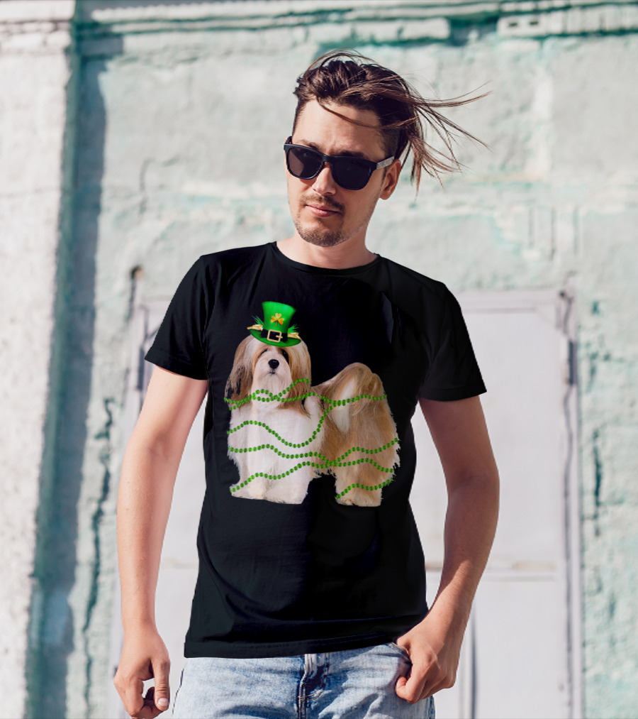 Lhasa Apso St Patrick's Day Dog With LED Green Hat And Lights T-Shirt