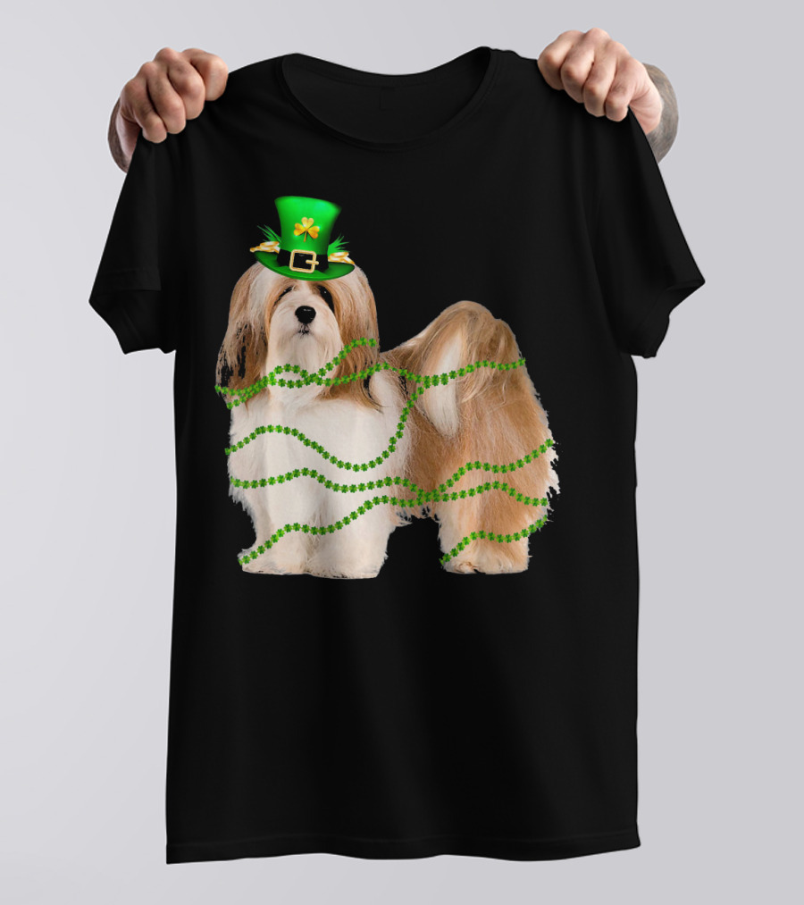 Lhasa Apso St Patrick's Day Dog With LED Green Hat And Lights T-Shirt