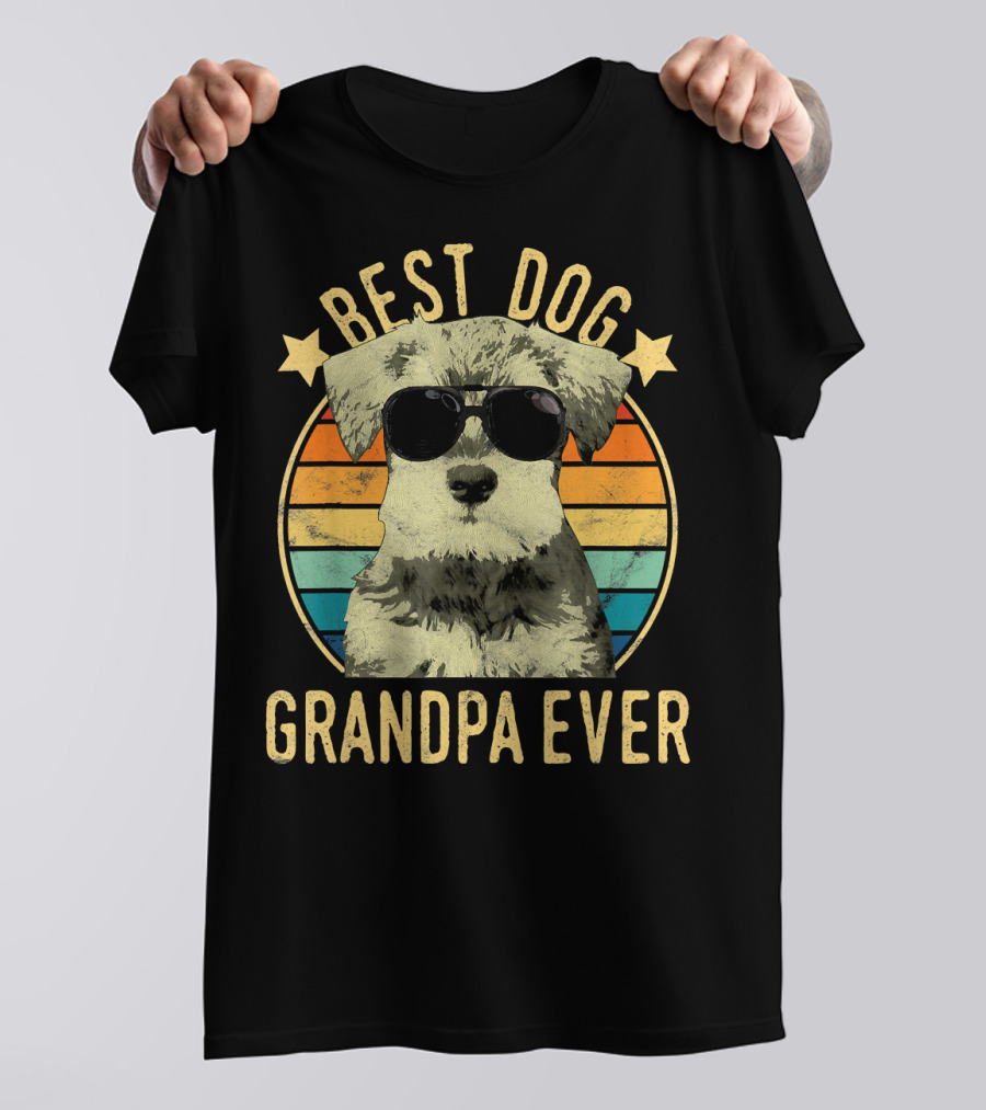 Mens Best Dog Grandpa Ever Retro Sunglasses Miniature Sch T-Shirt