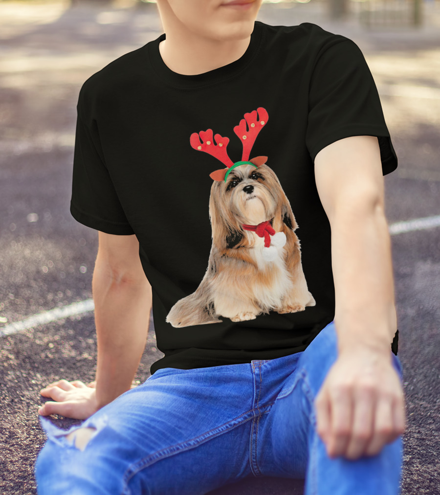 Lhasa Apso Reindeer Antlers Christmas Dog T-Shirt