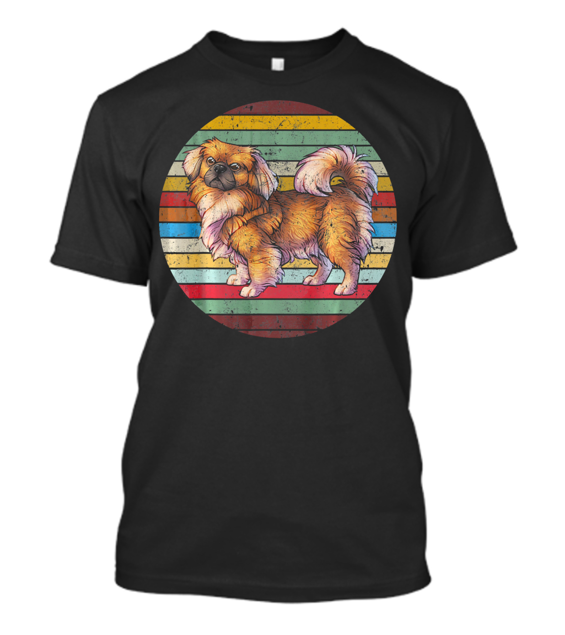 Vintage Retro Pekingese Dog Lovers Colorful Stripes T-Shirt