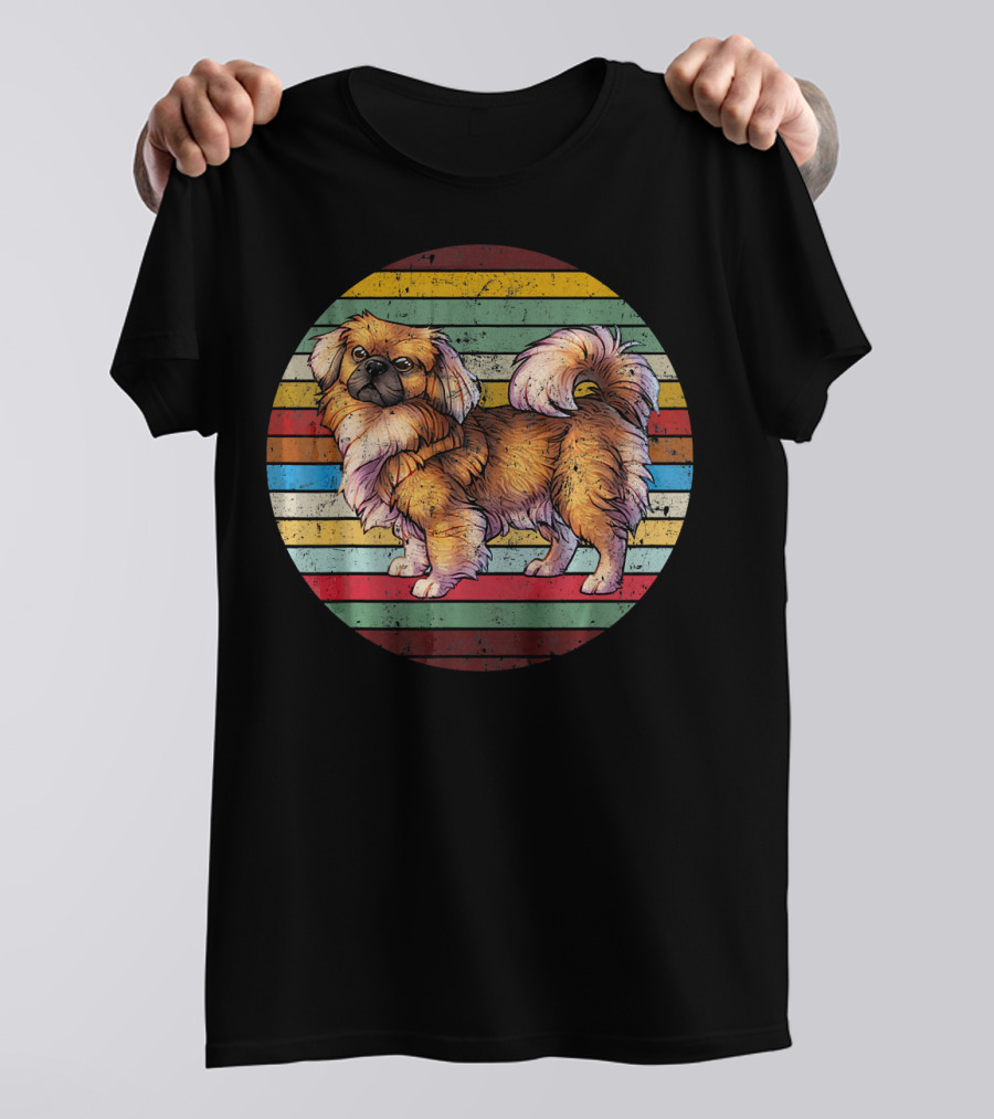 Vintage Retro Pekingese Dog Lovers Colorful Stripes T-Shirt