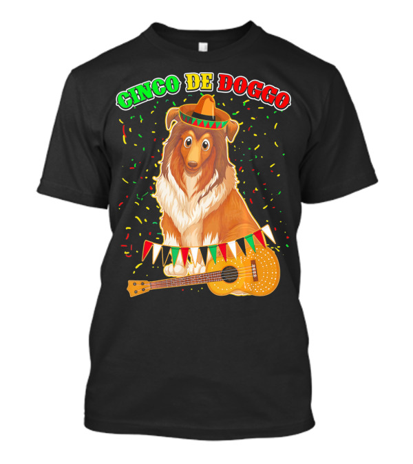 Cinco De Doggo Sheltie Sombrero Guitar Confetti T-Shirt