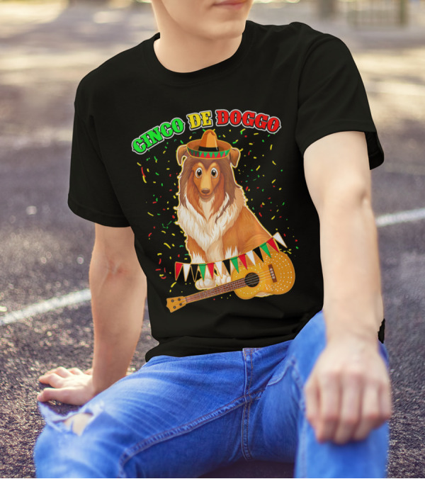 Cinco De Doggo Sheltie Sombrero Guitar Confetti T-Shirt