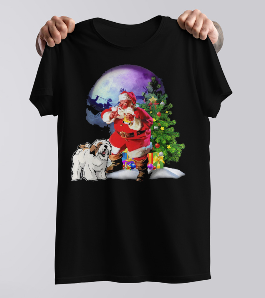Lhasa Apso Santa Moon Sleigh Xmas Tree T-Shirt