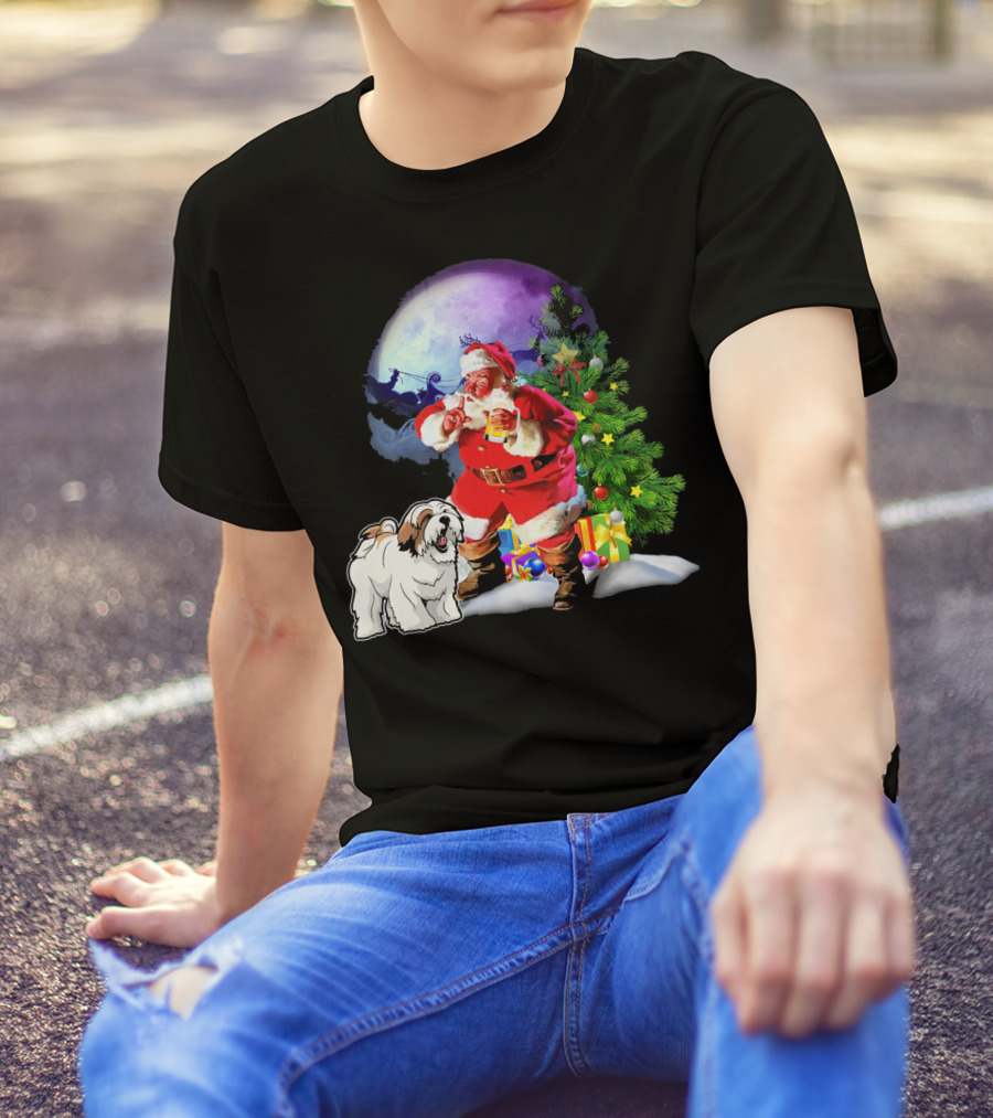 Lhasa Apso Santa Moon Sleigh Xmas Tree T-Shirt