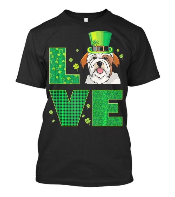 Love Lhasa Apso Dog Green Patrick Hat With Shamrocks T-Shirt