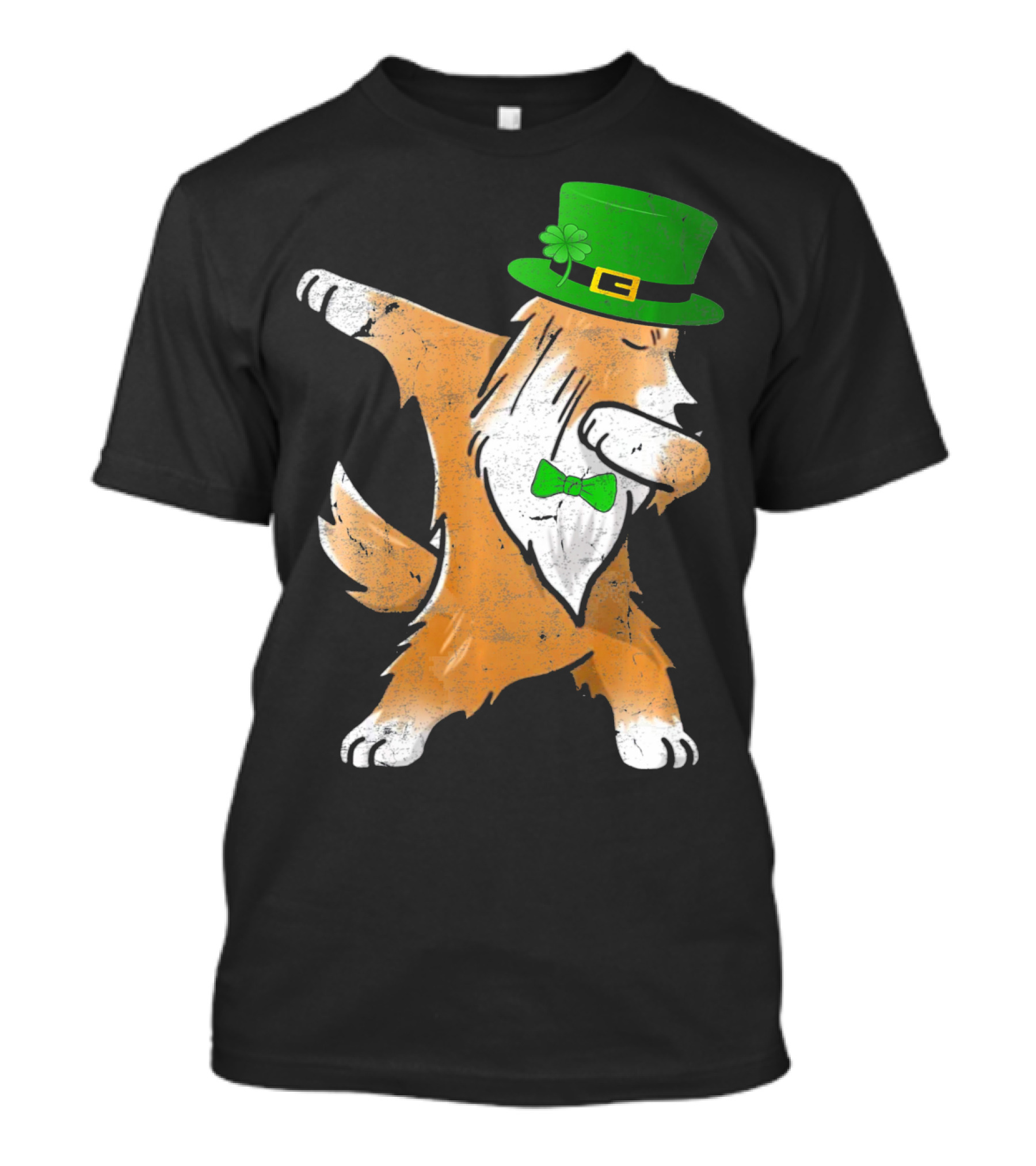 Dabbing Shetland Sheepdog Wearing Irish St Patrick's Day Hat And Bow Tie T-Shirt