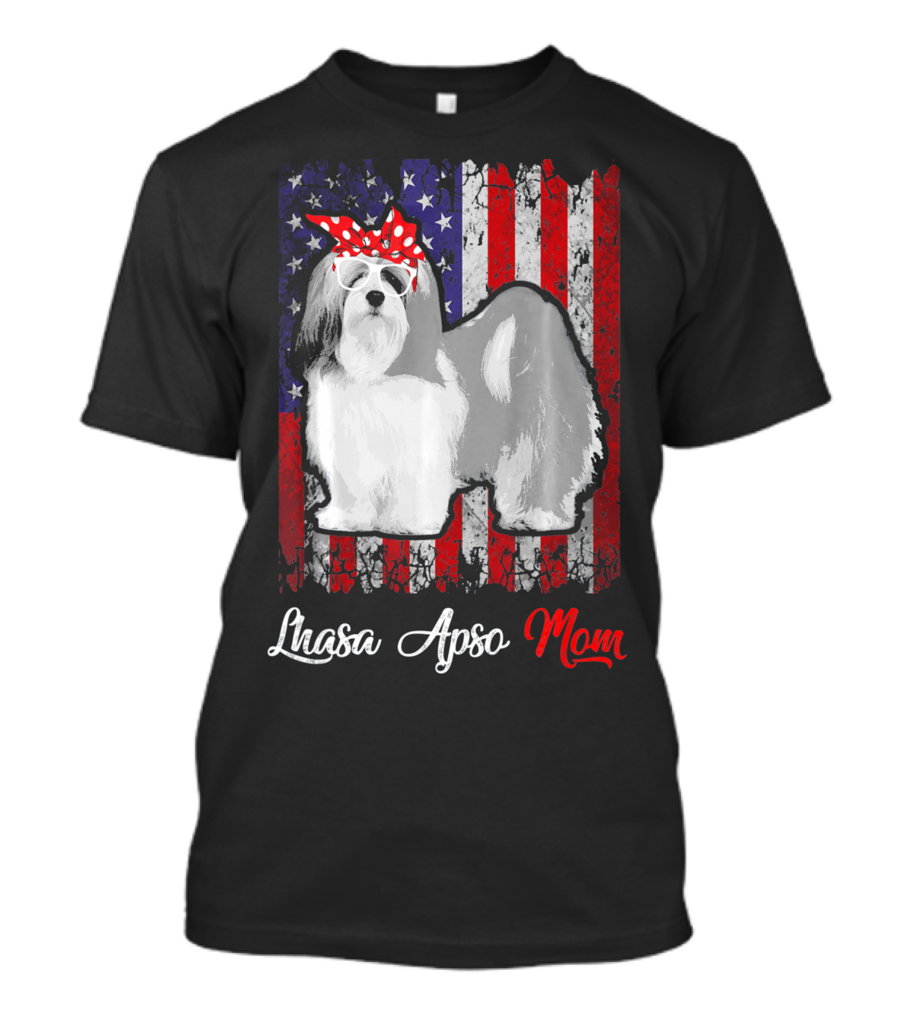 Lhasa Apso Mom American Flag Bandana Sunglasses T-Shirt