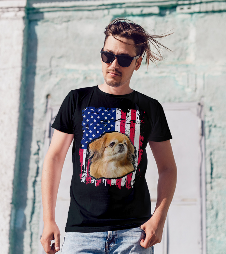Pekingese American Flag USA Independence Day Celebration 4th Of July T-Shirt