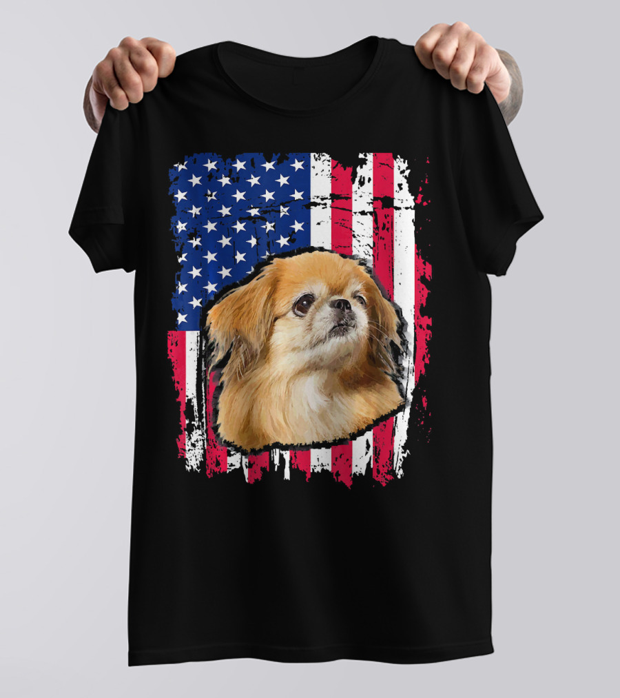 Pekingese American Flag USA Independence Day Celebration 4th Of July T-Shirt