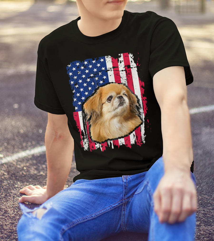 Pekingese American Flag USA Independence Day Celebration 4th Of July T-Shirt