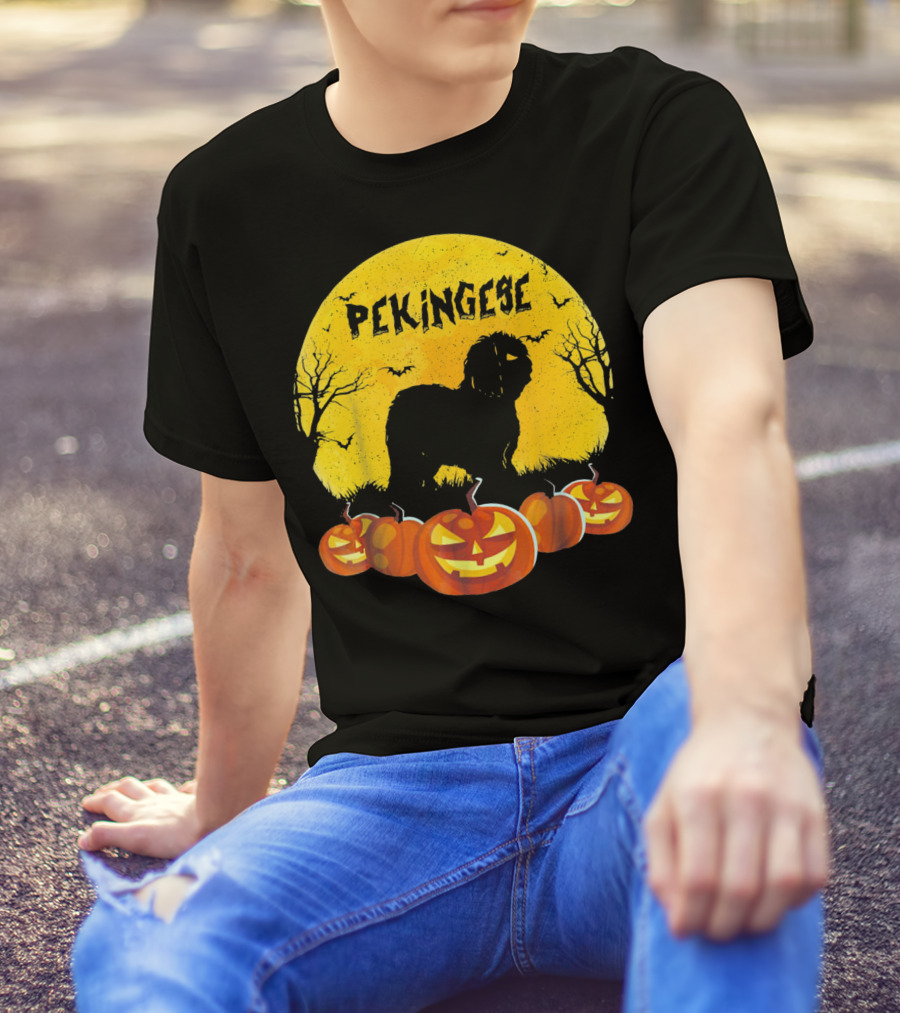 Pekingese Dog Halloween Moonlit Pumpkin T-Shirt