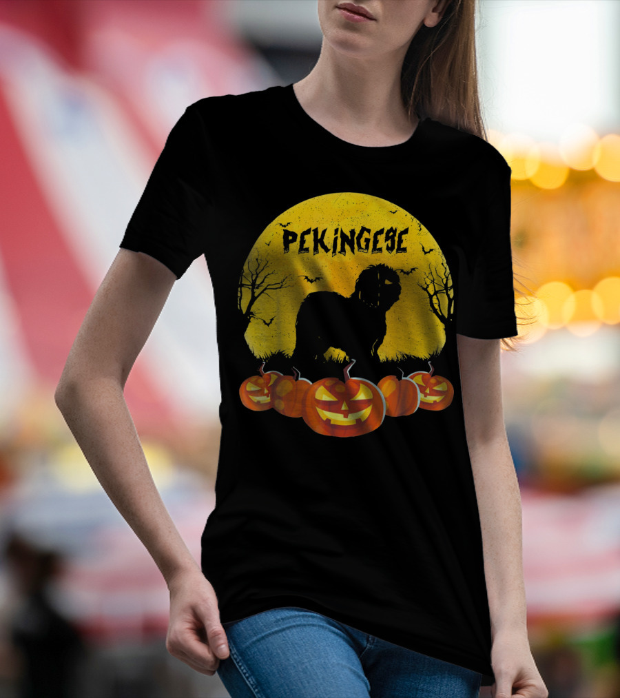 Pekingese Dog Halloween Moonlit Pumpkin T-Shirt