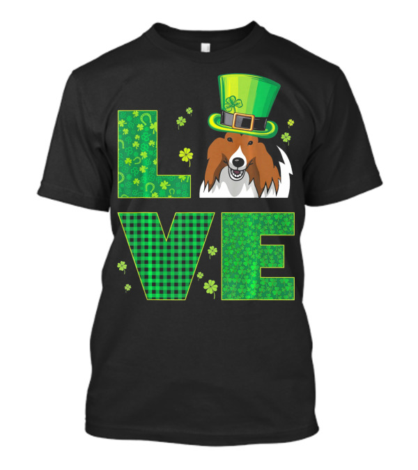 Love Shetland Sheepdog Shamrock Hat St. Patrick's Day Green T-Shirt