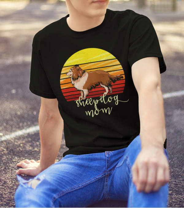 Sheepdog Mom Distressed Shetland Sheepdog Vintage Sunset T-Shirt