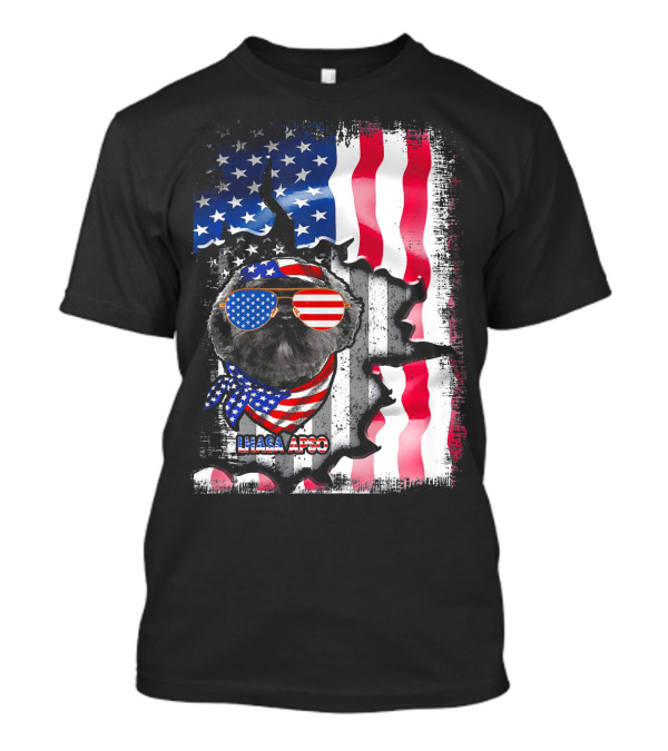 Lhasa Apso Dog American Flag Fun Lover T-Shirt