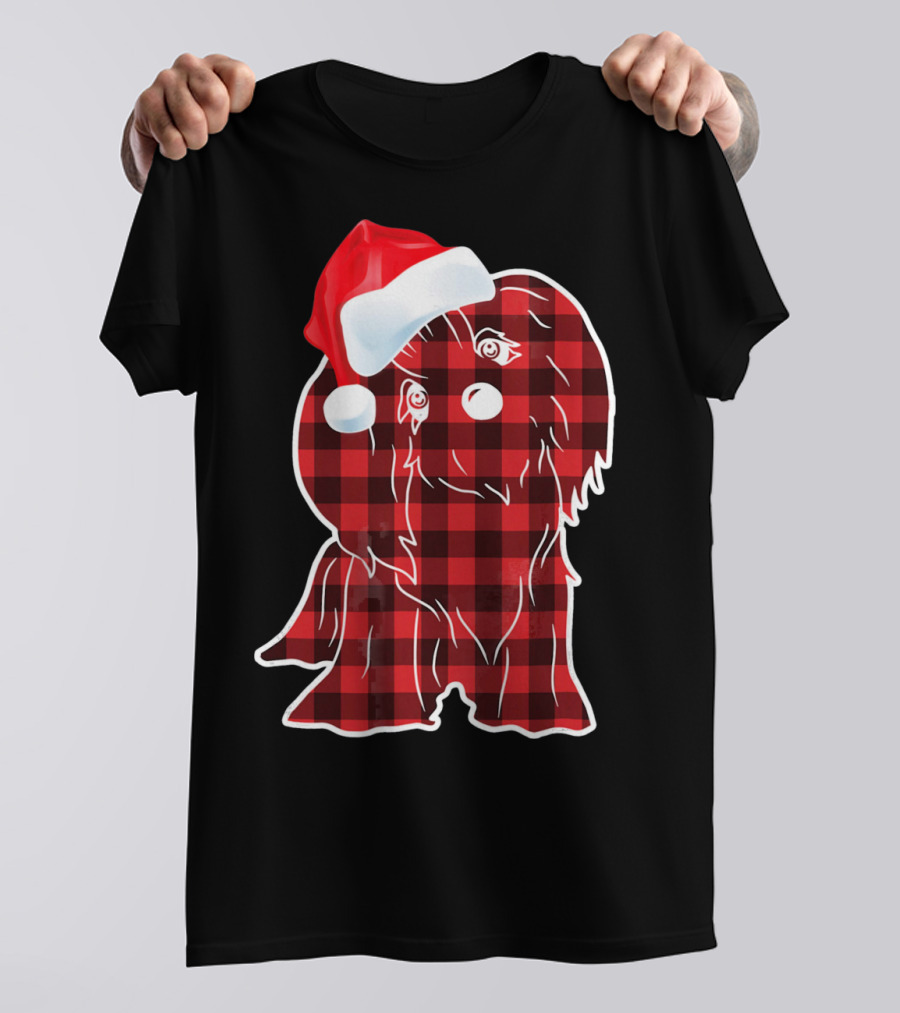Lhasa Apso Plaid Santa Hat T-Shirt