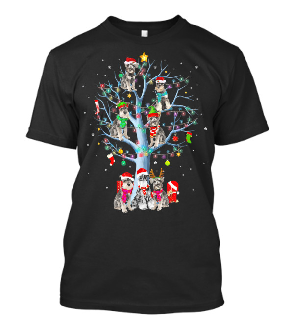 Cute Miniature Schnauzer Christmas Tree With Festive Lights And Decorations T-Shirt