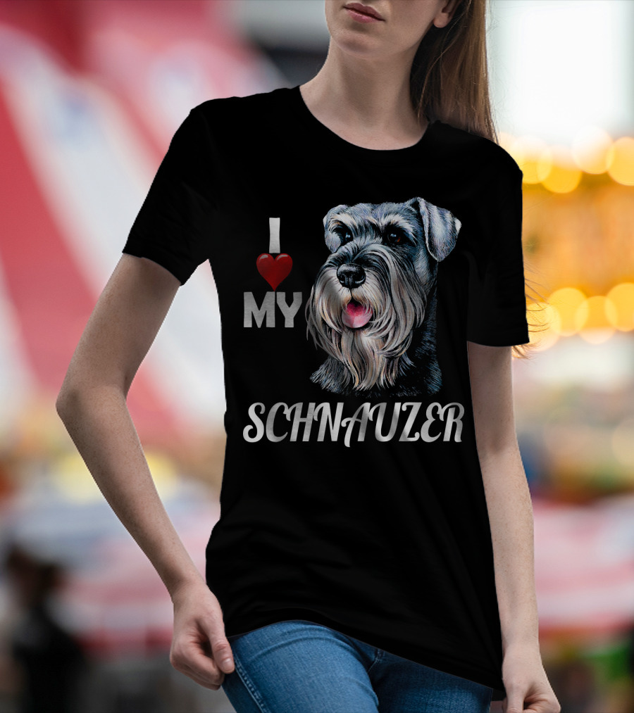 I Love My Schnauzer Dog Pet With Heart T-Shirt