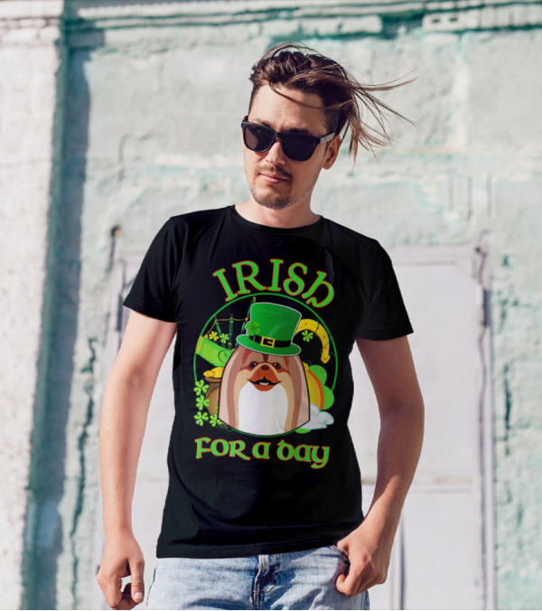 Irish For A Day Pekingese Dog St Patrick's Hat And Shamrocks T-Shirt