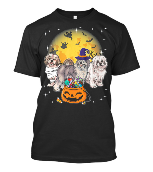Lhasa Apso Mummy Witch Moon Ghosts Pumpkin Halloween Dogs T-Shirt