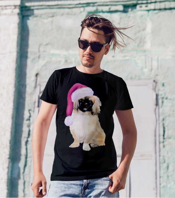 Christmas Pekingese Dog Santa Hat T-Shirt