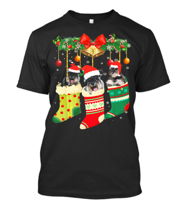 Funny Schnauzer Christmas Socks In Festive Holiday Stockings T-Shirt