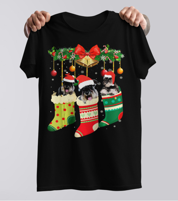 Funny Schnauzer Christmas Socks In Festive Holiday Stockings T-Shirt