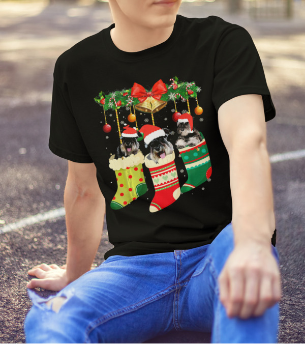 Funny Schnauzer Christmas Socks In Festive Holiday Stockings T-Shirt