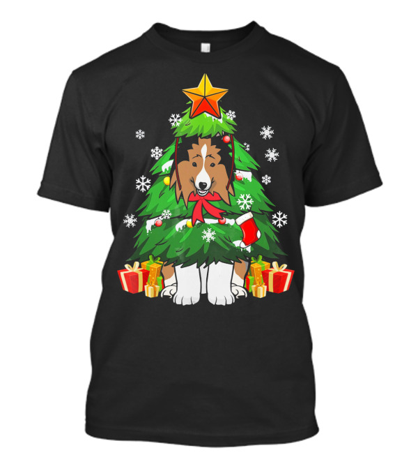 Funny Christmas Tree Sheltie Surrounded By Gifts T-Shirt