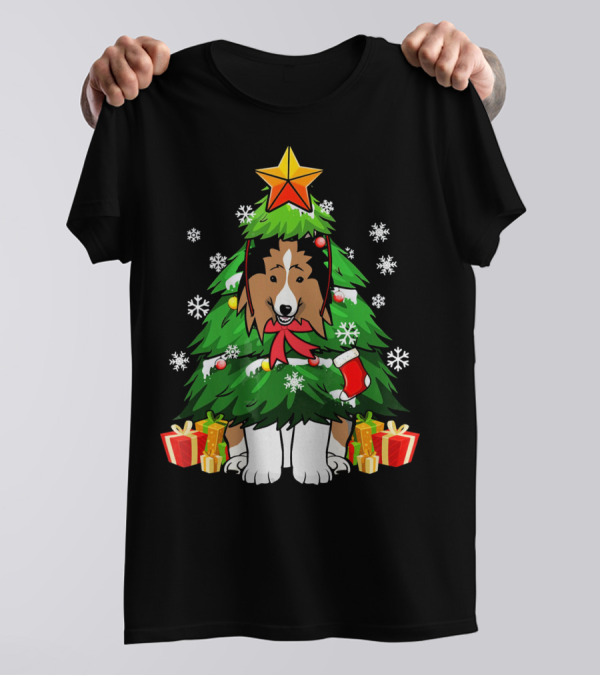 Funny Christmas Tree Sheltie Surrounded By Gifts T-Shirt