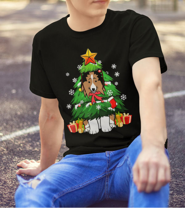 Funny Christmas Tree Sheltie Surrounded By Gifts T-Shirt