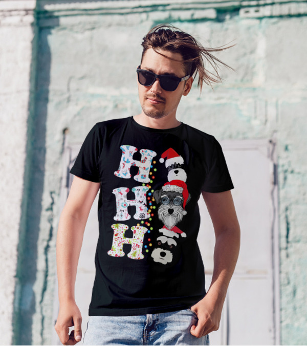 Ho Ho Ho Funny Schnauzer Puppy Christmas T-Shirt