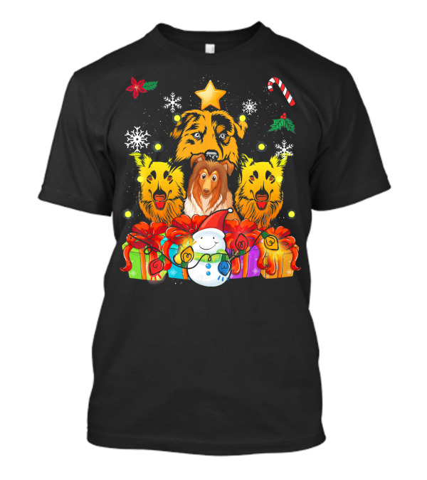 Funny Sheltie Christmas Tree With Presents And Snowman T-Shirt