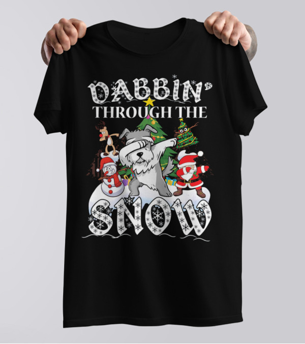 Dabbin' Through The Snow Schnauzer Dog Christmas Festive Fun T-Shirt