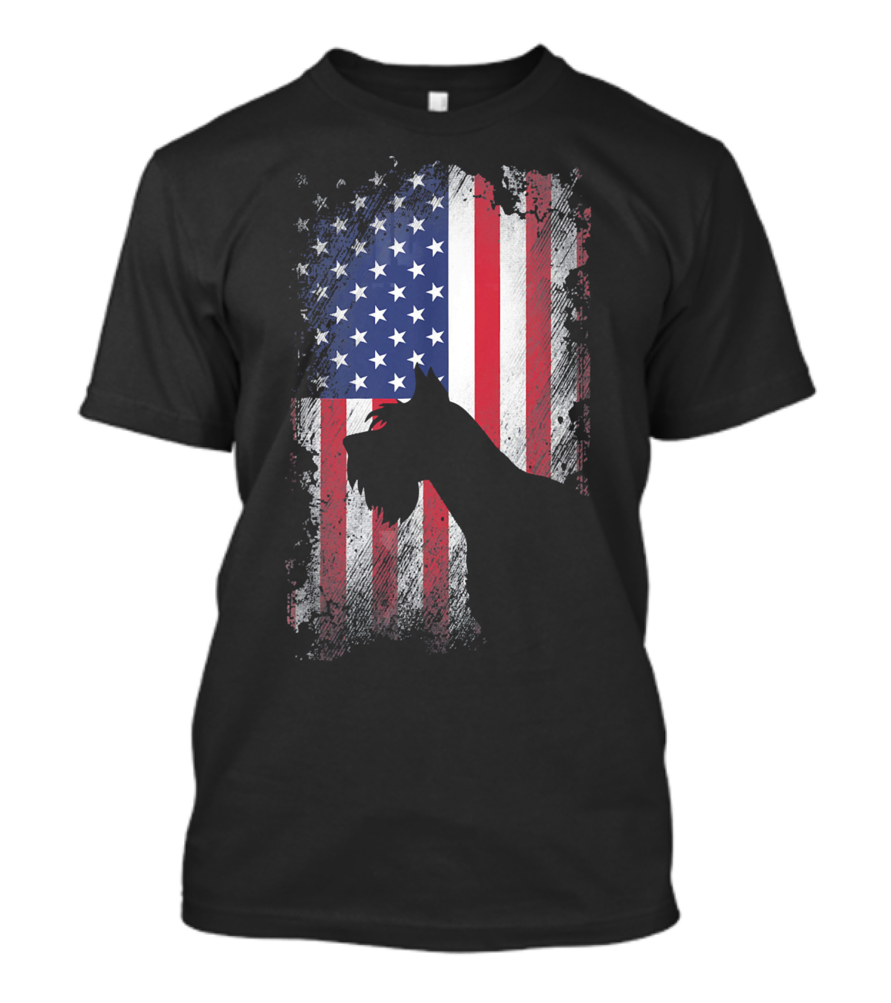 Giant Schnauzer Silhouette Against American Flag USA T-Shirt
