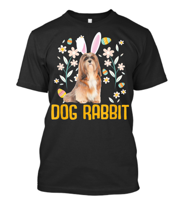 Lhasa Apso Dog Rabbit Bunny Hat Easter Flowers Eggs T-Shirt