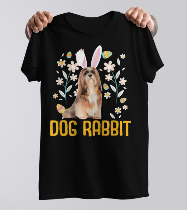 Lhasa Apso Dog Rabbit Bunny Hat Easter Flowers Eggs T-Shirt